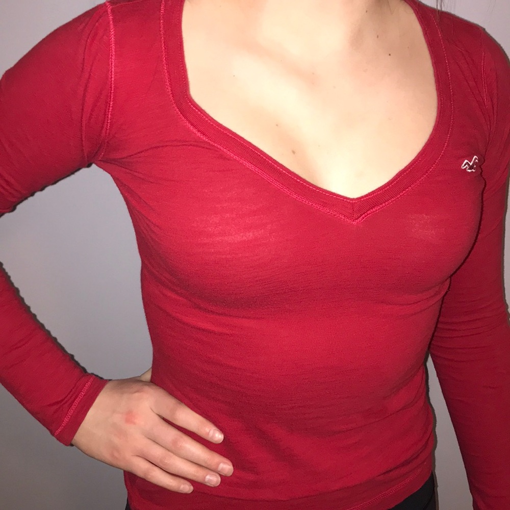 Hollister long sleeve red v-neck